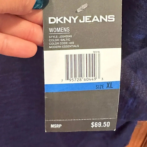 DKNY Jeans Sweater Women XL blue Marled Cowl Neck Pullover Adult Casual. NWT - Picture 3 of 4